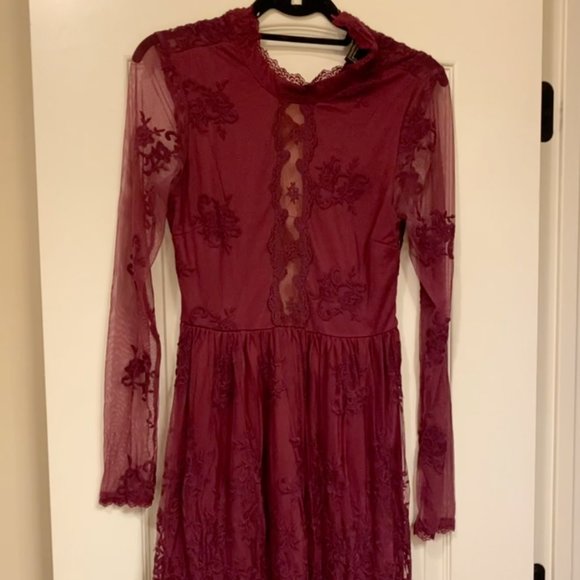 Dark Red Lace Dress - Picture 2 of 3